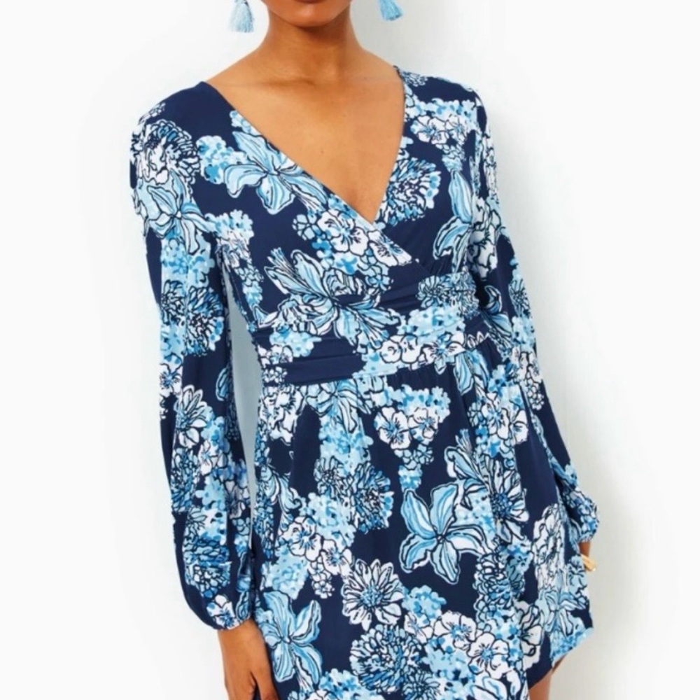 Women’s Lilly Pulitzer L/S Ross Romper Low Tide Navy Bouquet Floral Medium